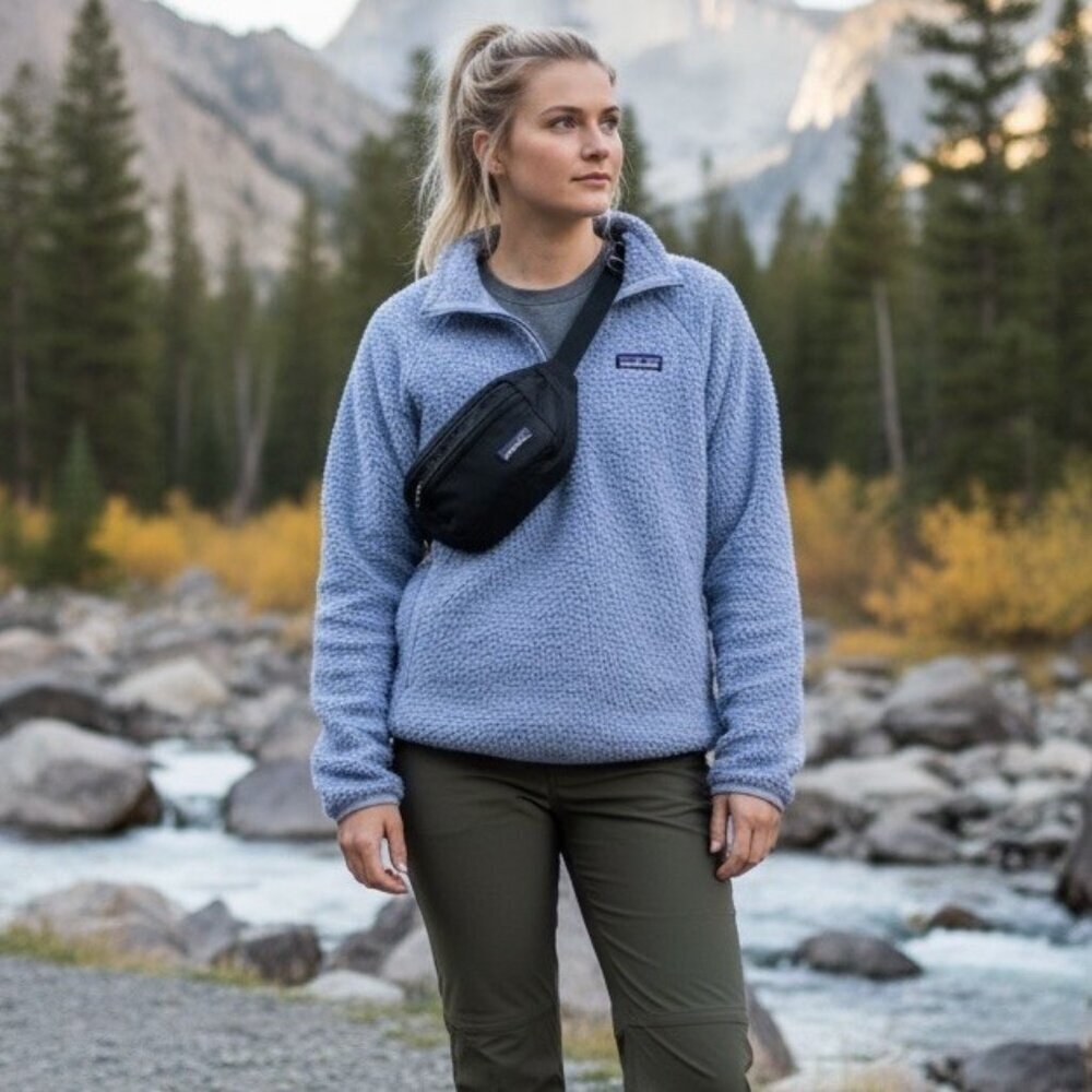 Patagonia Los Gatos Womens Medium Blue Fleece Fuzzy Jacket 1/4 Zip Pullover